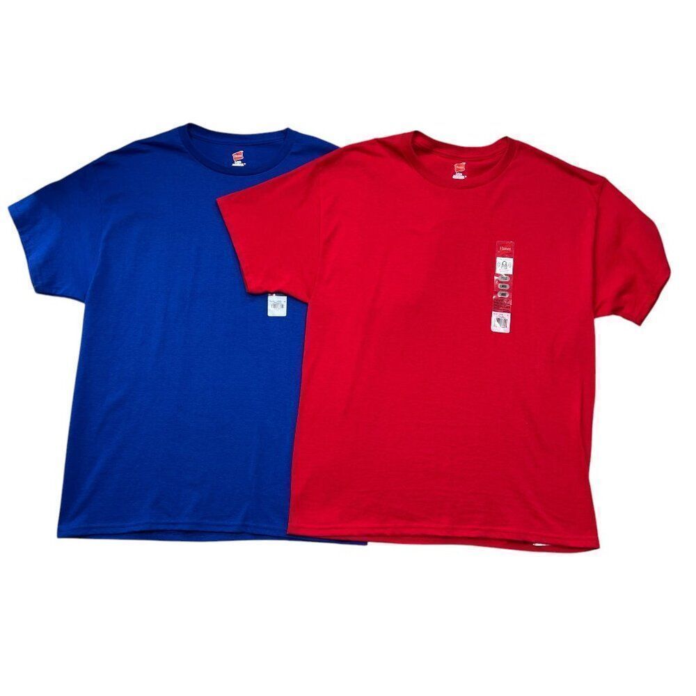 Hanes Shirt Mens Size Large Blue Red Comfort Classic Casual‎ Cotton T-Shirts Tee